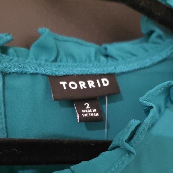 Torrid Teal Ruffle Blouse - Picture 2 of 6